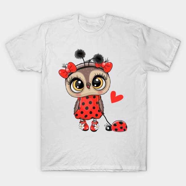 Cute fashion owl with a ladybug on a leash T-Shirt by Reginast777